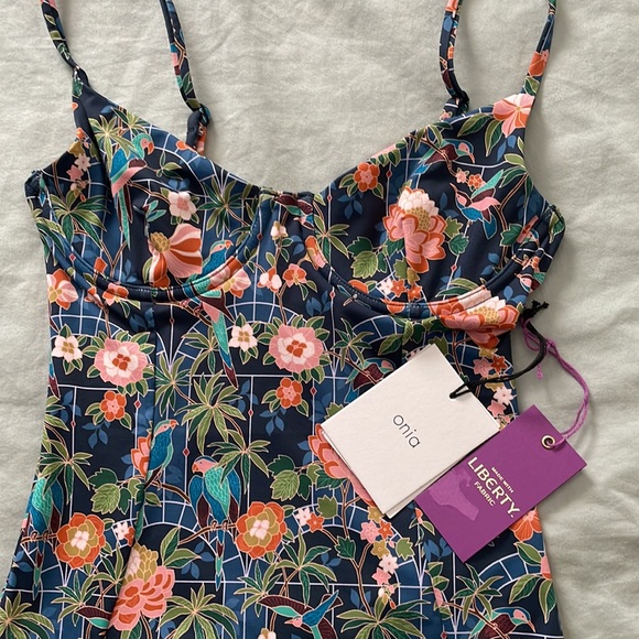 NWT ONIA Chelsea One Piece Bodysuit Swimsuit Navy Multi Jungle Mosaic - Picture 9 of 13